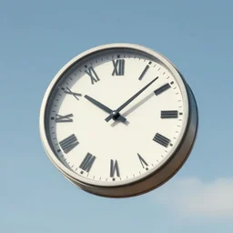 a clock is flying above the sky, realistic