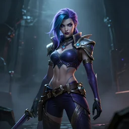 evelynn from league of legends in a cyberpunk setting, cinematic, dark, fog, ray tracing, octane render