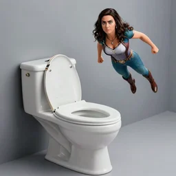 photo of a broken porcelain toilet with she - hulk hovering above looking embarassed