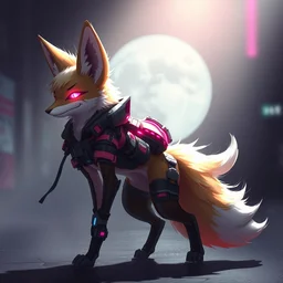 an anthropomorphic cyberpunk fox with a fluffy tail, backlighting, trending on artstation, digital art, furry art, trending on furaffinity, fantasy art, by kawacy