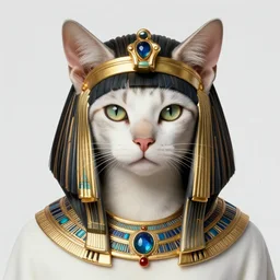 highly detailed portrait of cleopatra as a cat goddess, by Dustin Nguyen, Akihiko Yoshida, Greg Tocchini, Greg Rutkowski, Cliff Chiang, 4k resolution, nier:automata inspired, bravely default inspired, vibrant but dreary red, black and white color scheme!!!