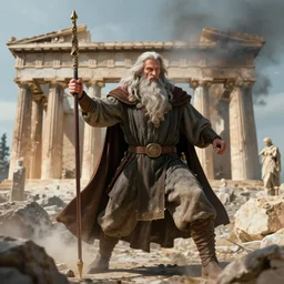 gandalf attacks ancient athens, high detail shot, smoking, render, cgsociety, photorealism