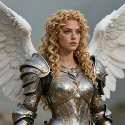 complex 3 d hyper realistic smooth ultra sharp render of a gorgeous angelic elven princess paladin valkyrie knight woman | tanned skin, curly dirty blonde hair, freckles | d & d, medieval, fantasy | intricate, high detail, octane render, cinematic | art by oh jinwook + 吵 集 仁 儿 on artstaion + takeshi obata + alphonse mucha