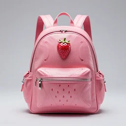 backpack in strawberry shape, product design, futuristic materials, intricate details, symmetrical, 4 k, professional photo, high fashion, super stylish