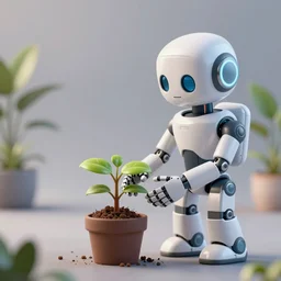 robot taking care of a little plant, cgsociety, dramatic 3 d scene - 4
