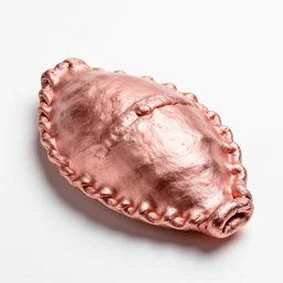 rose gold calzone, high detail macro photography, isolated on a pure white background, centered, entire object in frame, sharp focus, soft studio lighting