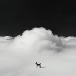 a small dog by clouds voidscape by simon stalenhag and ansel adams, digital art