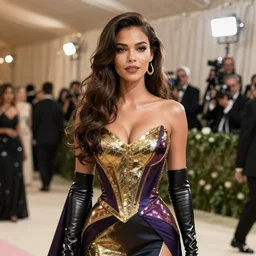 A fantasy comic book style portrait painting of Ororo Munroe dressed in high fashion at the Met Gala, marvel comics, x-men, unreal 5, DAZ, hyperrealistic, octane render, RPG portrait, ambient light, dynamic lighting