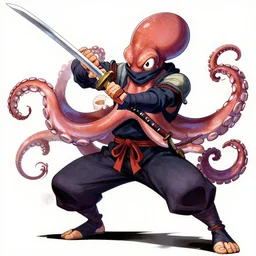 professional digital art manga anime rendering of an octopus dressed as a ninja fighting with a katana. colorful design. higly detailed, intricate, greg rutkowski, anime manga style, trending on art station.