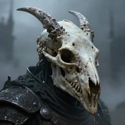 the elder scrolls vi, nord dragonbone skull knight helmet, headshot, closeup, side elevation, grimdark, fantasy, trench crusade, terrifying, dark, fog, atmospheric cold lighting, dark souls, hyperrealistic, art by mike franchina