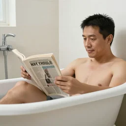 men taking a bath while reading the journal