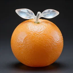 symmetrical detailed sculpture of an orange, made of Opalescent Crystal