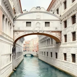 the bridge of sighs in the style of vrubel, watercolor, pastel colors, chiaroscuro, bleached colors