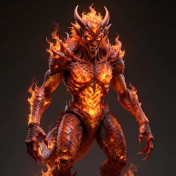 a highly detailed scary full body demon by alex gray, android jones, karol bak, ayami kojima, artgerm, concept art, pattern, dragon skin, fire amber, glowing eyes, smirking angry expression, 3 d, octane render, 8 k, unreal engine