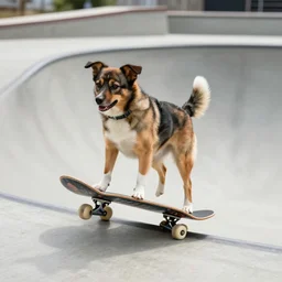 dog riding skateboard in halfpipe