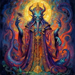 A psychedelic kraken priest narth tezrin, vibrant color scheme, highly detailed, in the style of romanticism, cinematic, artstation, Moebius, Greg rutkowski