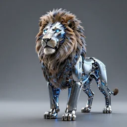 a cybertronic lion, full body, studio lighting, digital art, led lights, highly intricate, extremely detailed, crisp quality and light reflections, unreal engine 5 quality render