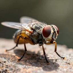 closeup photo of a human - headed housefly