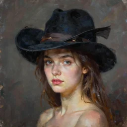 olivia portrait artwork by ilya kuvshinov wears multiple hats, too many hats, hat on a hat on a hat