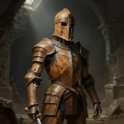 cinematic shot epic portrait an skeleton with wooden armor and wooden helmet holding a wooden sword in a dungeon, dirty, dark dungeon, atmospheric, broad light, ambient occlusion, volumetric light effect, made by ivan aivazovsky, peter mohrbacher, greg rutkowski, matte painting, trending on artstation, 4 k, perfectly defined features, digital painting, cinematic, epic, highly detailed,