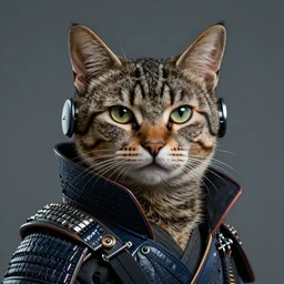 Renovatio portrait cat samurai cyberpunk high detail, high modernization, high stylization hyperrealistic