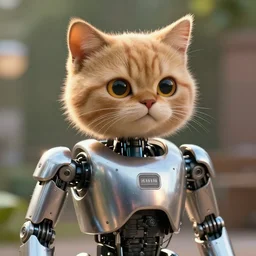 film still from the movie chappie of the robot chappie shiny metal outdoor scene bokeh depth of field furry anthro anthropomorphic stylized cat ears head android service droid robot machine fursona