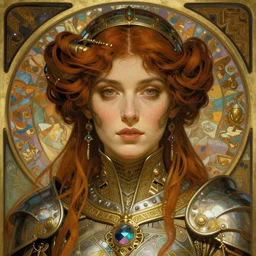 realistic detailed face portrait of a beautiful futuristic viking priestess in opulent alien ritual armor by alphonse mucha, ayami kojima, amano, greg hildebrandt, and mark brooks, female, feminine, art nouveau, cyberpunk, neo - gothic, gothic, character concept design