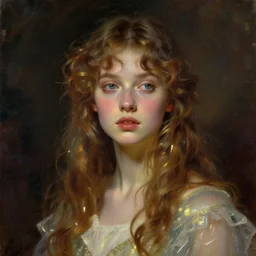 beautiful digital oil whimsical cyberpunk style  of a girl by Arthur Hughes