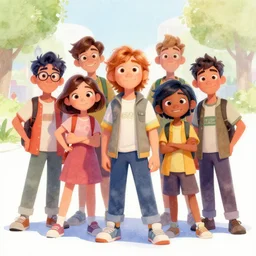 a group of smart young students pixar disney digital painting watercolor concept art in 4 k by jesper ejsing feng zhu