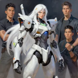 greg manchess painting of a 2 yorha type a no. 2 as mery from overwatch!!, white long hair, organic painting, trending on artstation, by huang guangjian and gil elvgren and sachin teng