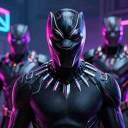 a close up shot of Cyberpunk Black Panther, Neon, Cyborg, Cinematic, Epic, 8K,