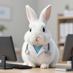 a white bunny doctor. photoshop.