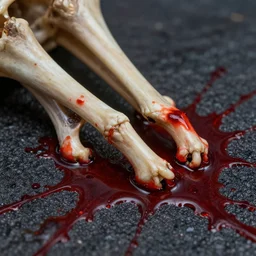 hyper realistic macro close up blood and bones on tar, art by greg rutkowski, intricate, ultra detailed, photorealistic, vibrante colors, trending on artstation, octane render, 4 k, 8 k