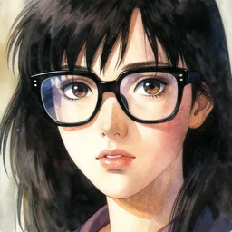 portrait, young beautiful woman with big large oversized black eyeglasses, watercolor, dramatic lighting, cinematic, establishing shot, extremely high detail, foto realistic, cinematic lighting, by Yoshitaka Amano, Ruan Jia, Kentaro Miura, style by eddie mendoza, raphael lacoste, alex ross
