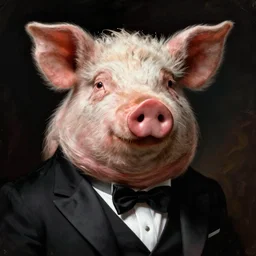 detailed portrait of a pig in a tuxedo, dramatic light, Chiaroscuro, illustration by Paul Gustave Doré