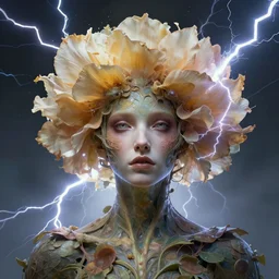 character concept portrait, head-on centralized, humanoid flower. Detailed, high quality, dynamic lightning, fantasy. Artwork by artgerm, WLOP, alex ross, greg rutknowski, Alphonse Mucha