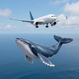 an airplane being piloted by a tiny whale