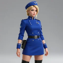 A blonde woman in a royal blue military dress uniform , visualartzi, dieselpunk, anime, concept art by Karla Ortiz, James Paick, Charlie Bowater, Krenz Cushart, highly detailed, ultra detailed, ultra realistic, trending on artstation, cgstudio