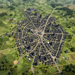 of a detailed map of a coal miners village, roads, mines, shops all are on map, illustration, 3 d render, fantasy, high detail,