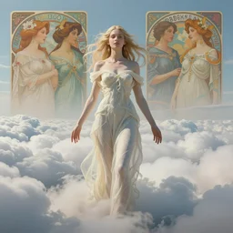 ethereal humanoid in a cloud field, epic scene, highly detailed, high quality, 8 k, 4 k, octane render, digital painting, alena aenami, lilia alvarado, shinji aramaki, karol bak, alphonse mucha, tom bagshaw