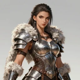 anime barbarian woman, plated fur leather armor, chest plate, highly detailed, muscular, very beautiful face, digital art, pixiv fanbox, trending on artstation, ray tracing, volumetric lighting, sharp focus, by greg rutkowski, wlop, miyazaki hayao