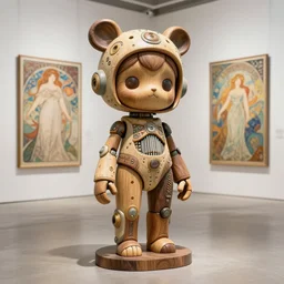octane render ultra photorealistic hyper detailed, a very very sculpture cute wooden and ceramic mystical statue robot of the roman organique cyberpunk a contemporary art gallery in neo tokyo artwork alphonse mucha and wlop and chamberlain john