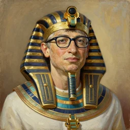 Bill Gates Cleopatra, egyptian style background, oil on canvas, professional portrait, highly detailed