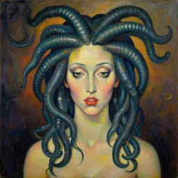 a beautiful painting cyberpunk medusa, by amedeo modigliani and salvador dali realistic oil painting