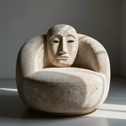 stone round soft chair with primitive mask. karl blossfeldt, brancusi