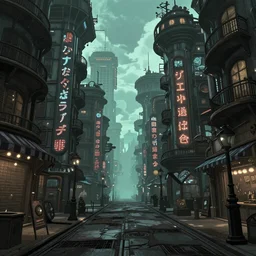 steampunk city street with no people by junji ito, trending on artstation