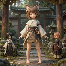 costume design from japan designers, artist reference pictures pose, sophisticated composition, old masters light composition, procedurally generated, epic anthropomorphic kawaii human girl character posing for concept art, ancient garden behind her, substance designer, PBR, HD, Ultra detailed, hyperrealistic, megascans, volumetric light, concept by master artist, made in paint tool SAI2, trending pixiv face
