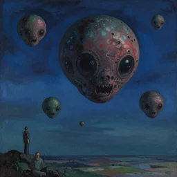 tonemapped matte painting an alien sky by john avon, yoshitaka amano, fauvism
