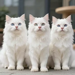 three legged fluffy white cat