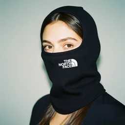 realistic! photoshoot for a new the north face lookbook, color film photography, portrait of a beautiful woman wearing a balaclava mask, photo in style of tyler mitchell, 35mm lens
